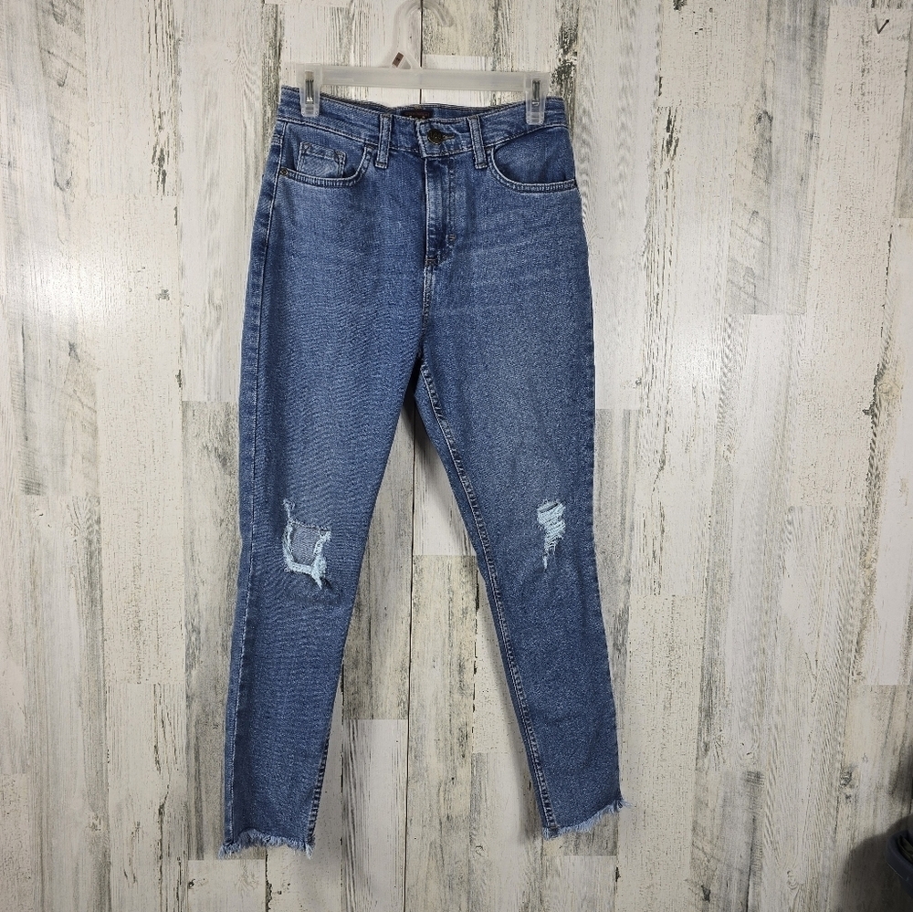 Lee high rise ripped raw hem light wash blue denim skinny jeans women's size 6